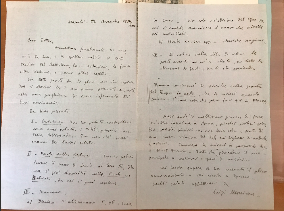 Letter written by Luigi Morricone